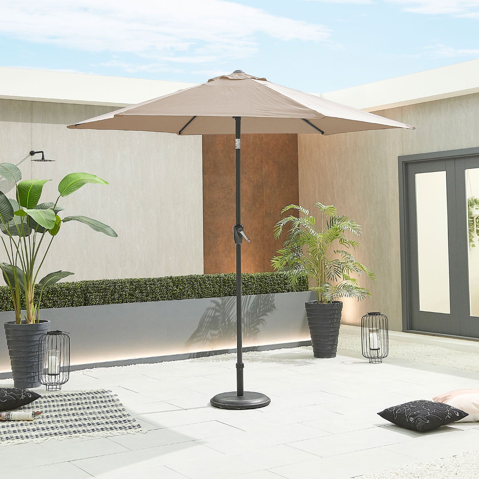 Nova - Antigua Grey Frame Aluminium Parasol - 2.7m Round - Taupe