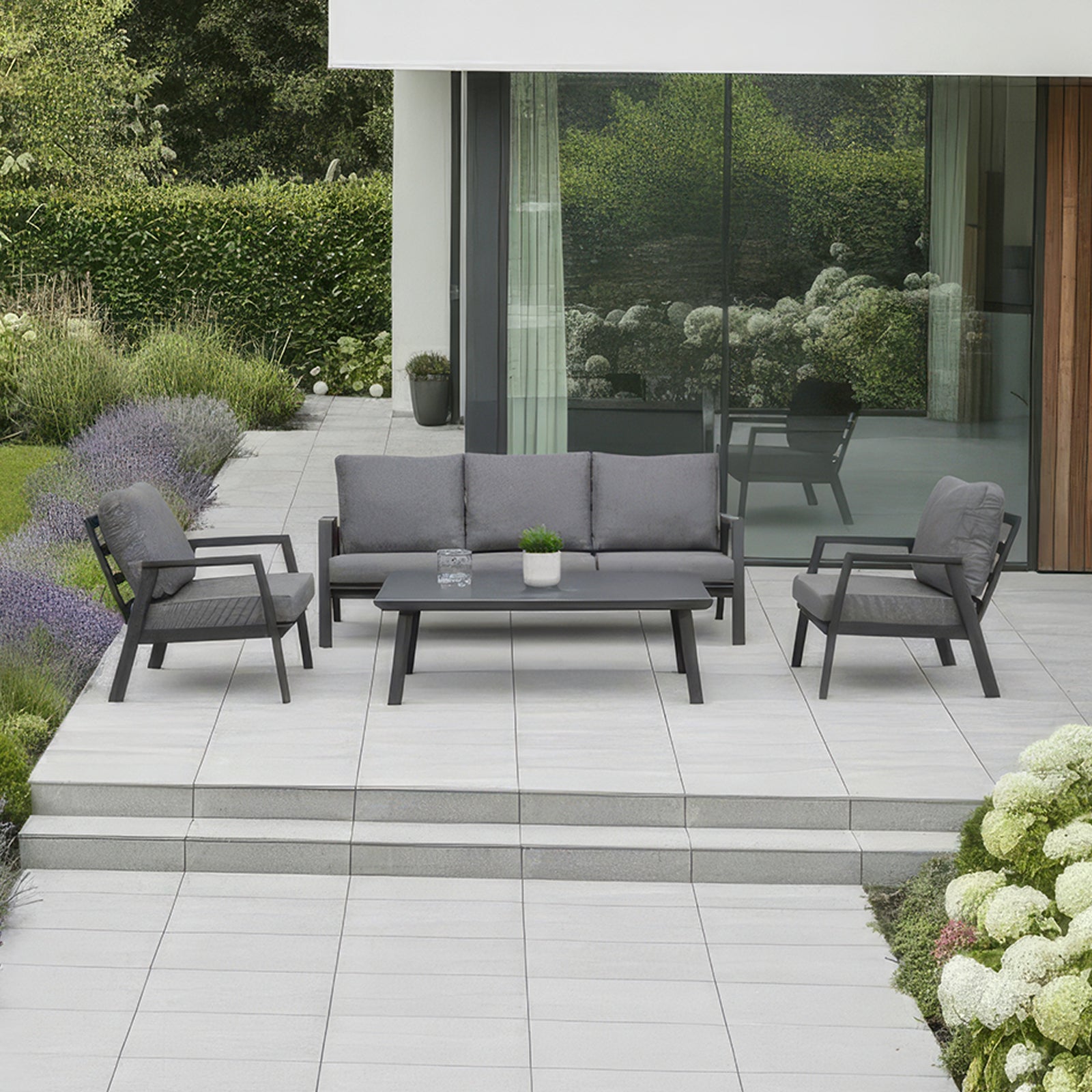 Nova - Phoenix 3 Seater Sofa Lounging Set with Rectangular Coffee Table - Grey