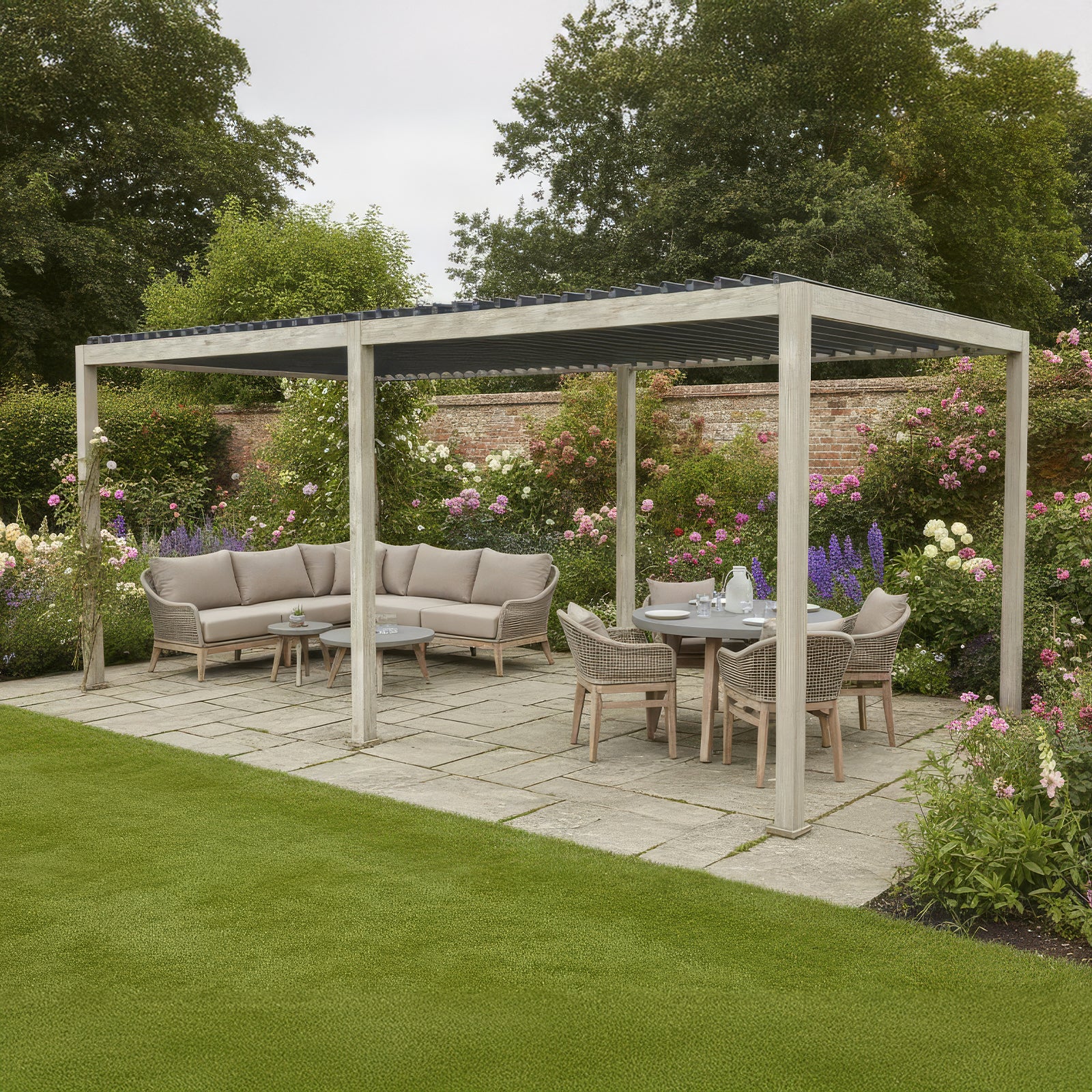 Nova - Titan Aluminium Pergola - 6m x 3m Rectangular - Wood Look