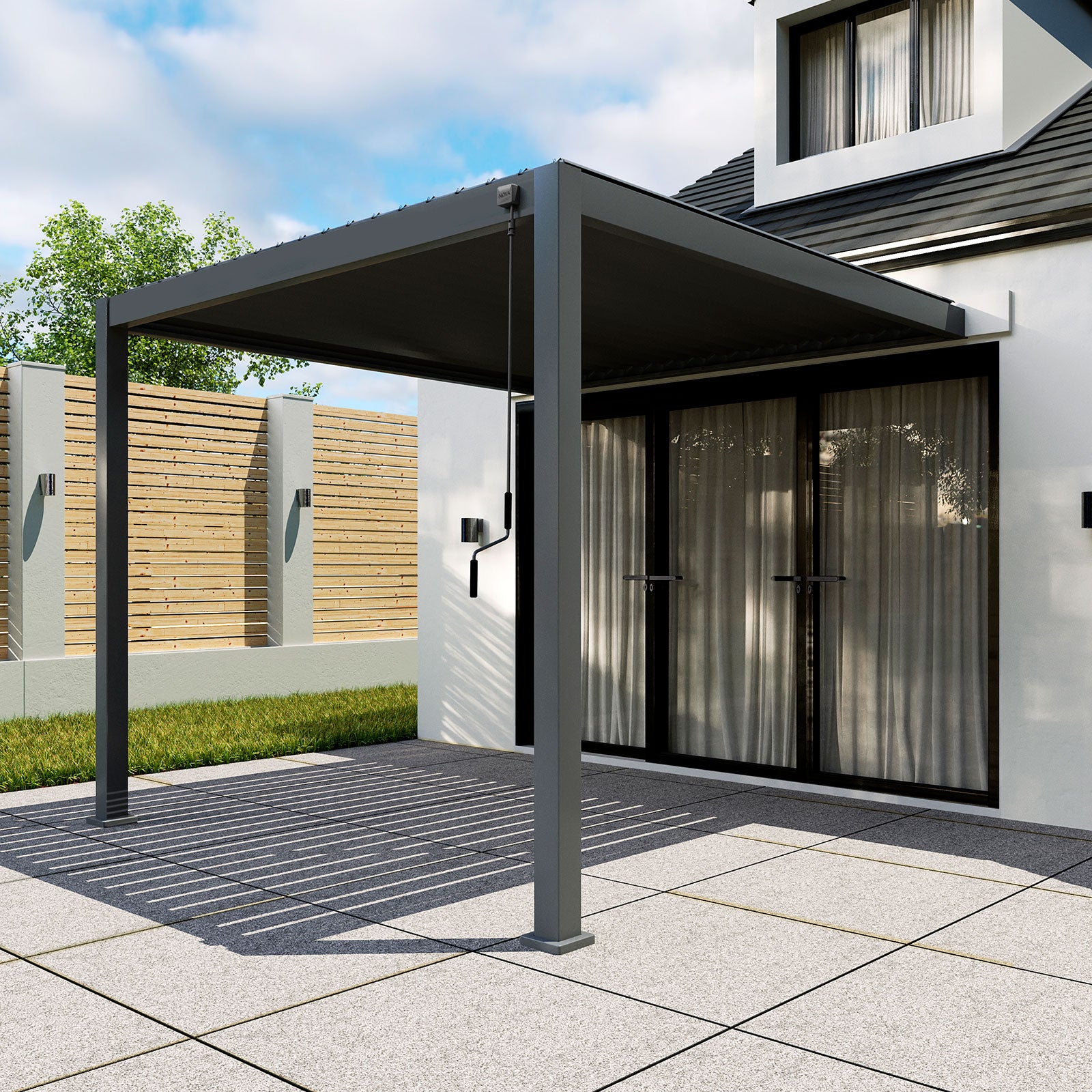 Nova - Titan Aluminium Wall Mounted Pergola - 3.6m x 3m Rectangular - Grey