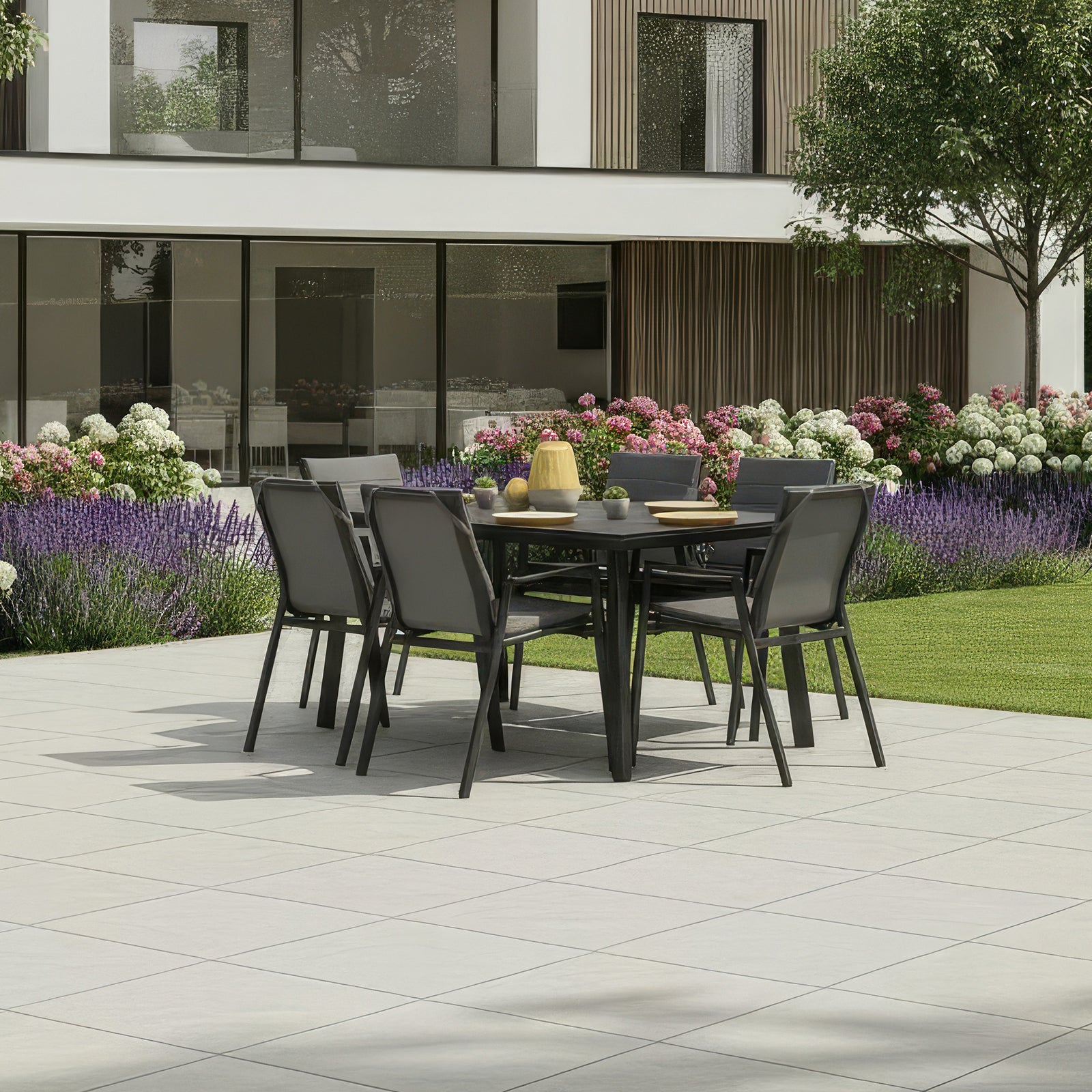 Zara 6 Seat Dining Set - 1.5*1.0m Rectangular Table - Grey