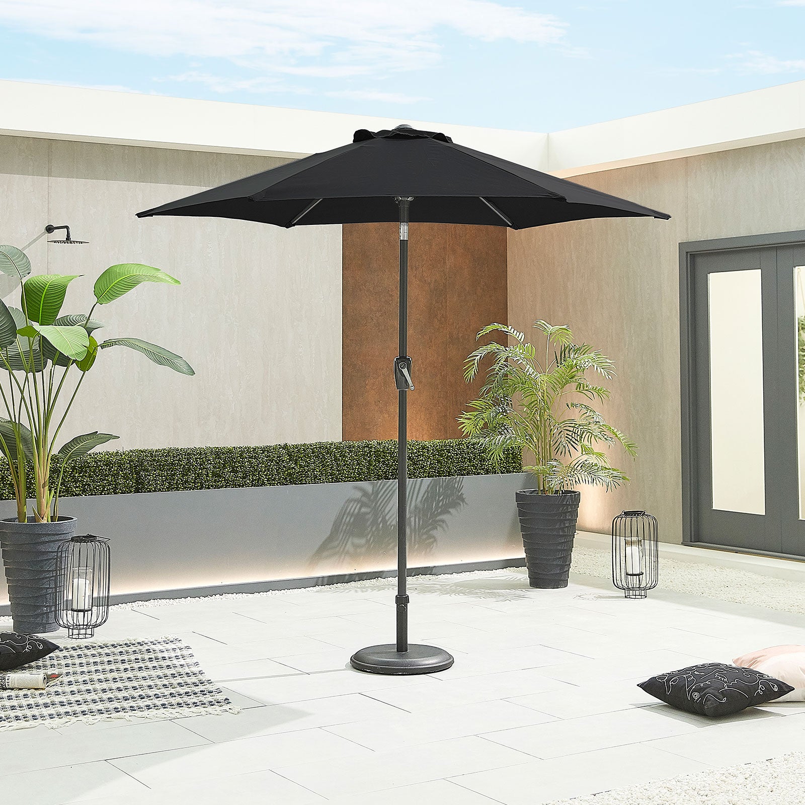 Nova - Antigua Grey Frame Aluminium Parasol - 2.4m Round - Black