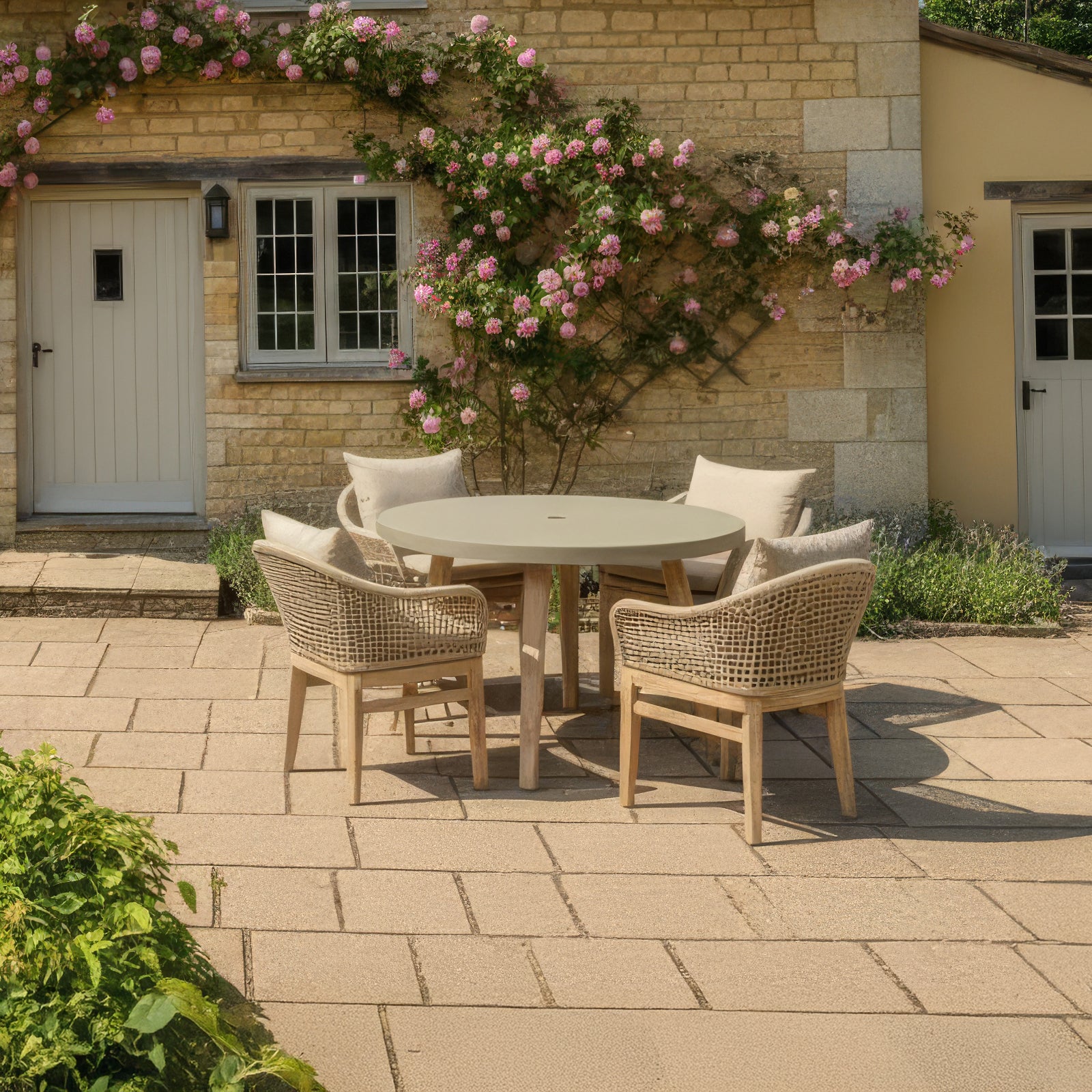 Summer 4 Seat Dining Set - 1.2m Round Table - Beige