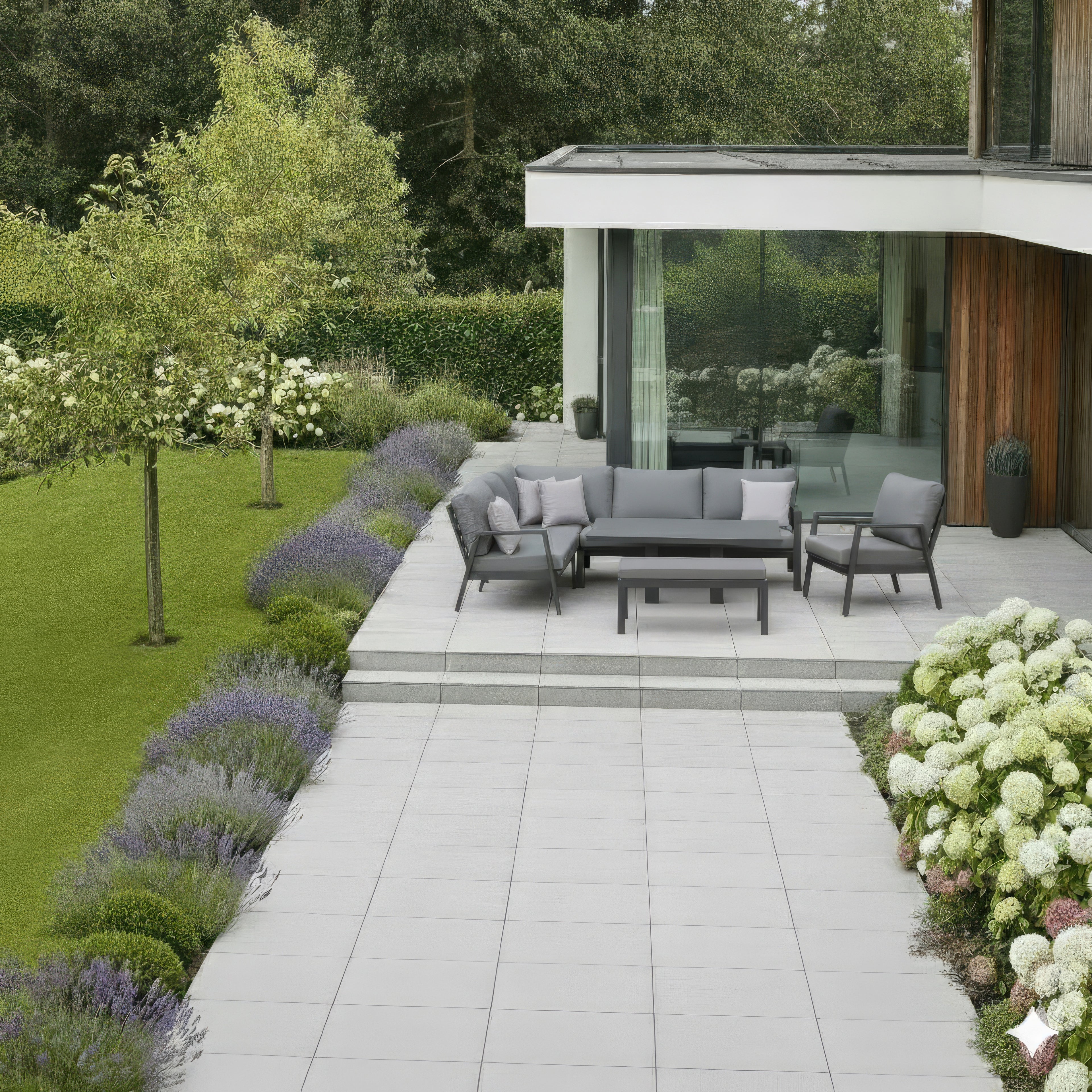 Nova - Phoenix L-Shaped Corner Sofa Lounge Dining Set with Armchair & Double Bench & Rectangular Extending Rising Table