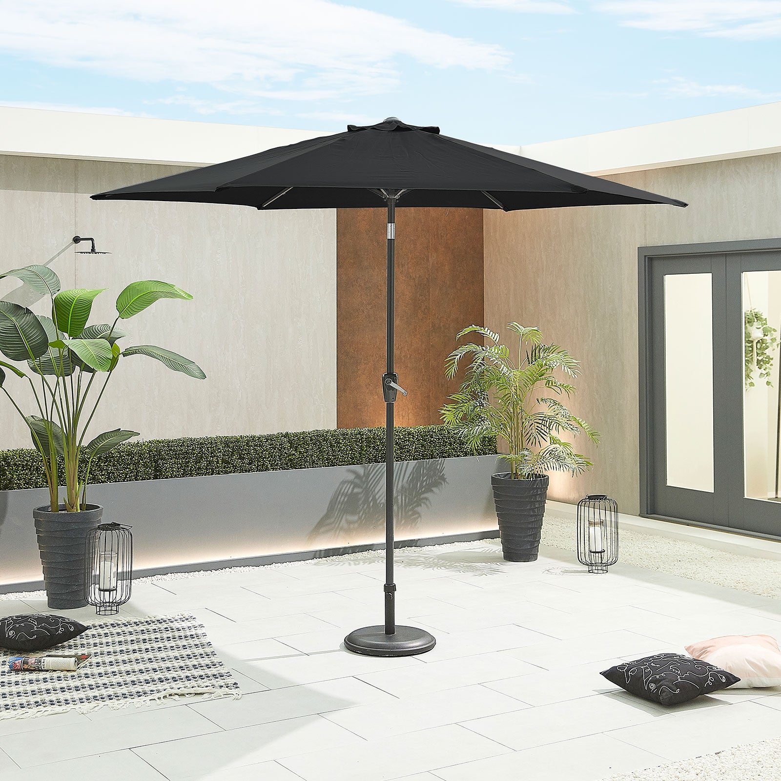 Nova - Antigua Grey Frame Aluminium Parasol - 3m Round - Black