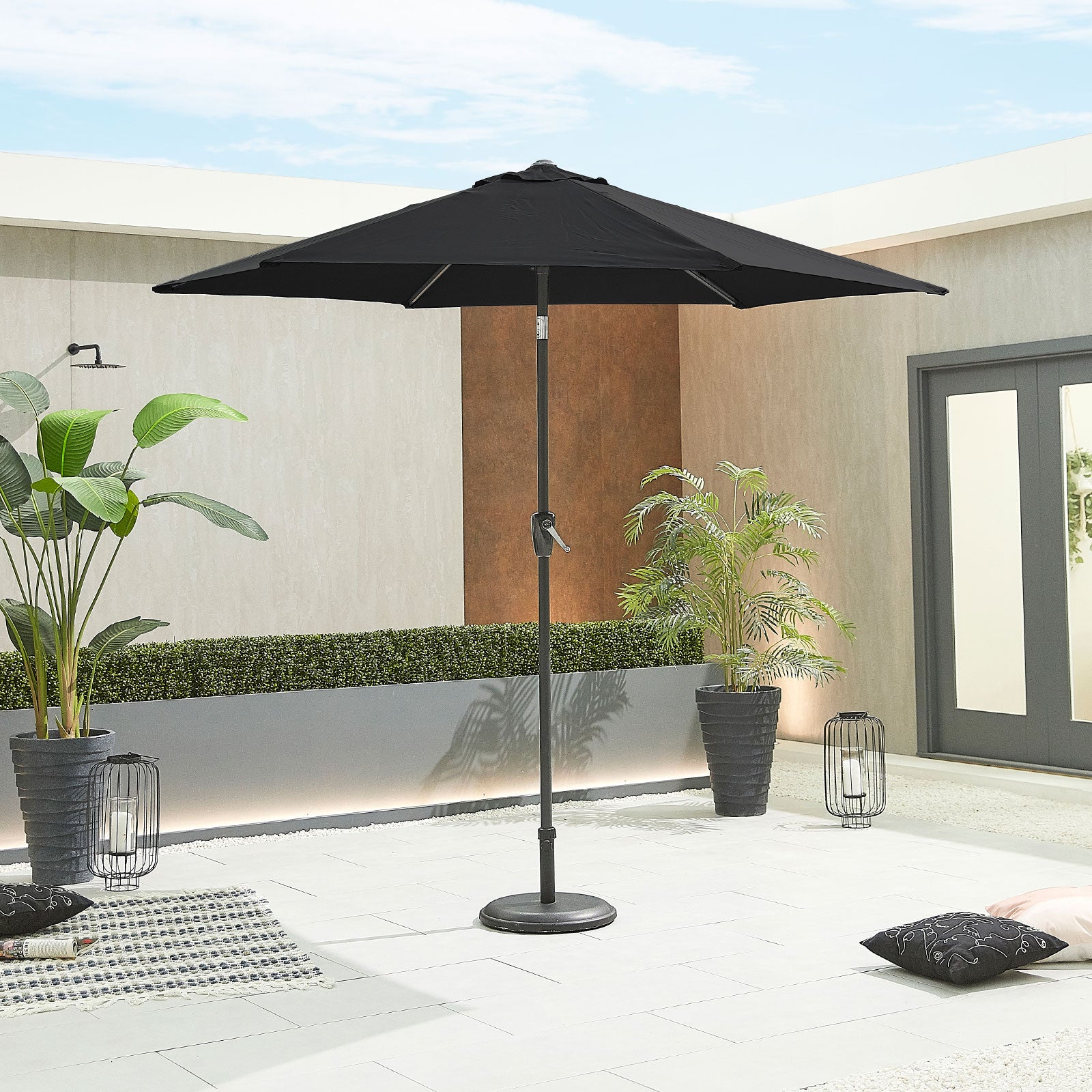 Nova - Antigua Grey Frame Aluminium Parasol - 2.7m Round - Black